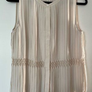 Theory pleated georgette sleeveless blouse, vanilla color, size L